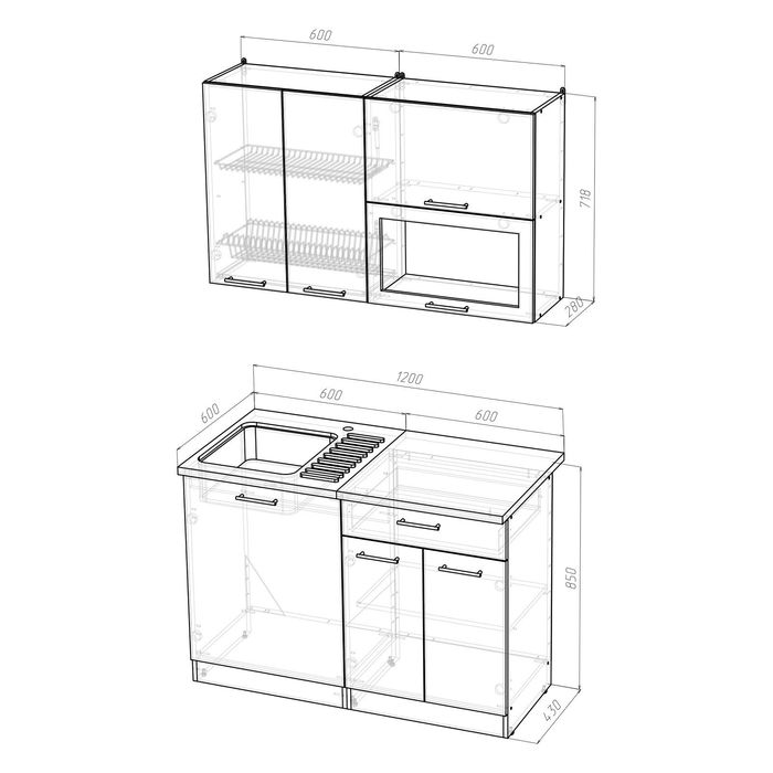 Кухонный гарнитур Карина лайт, 1200 мм