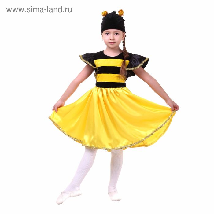 фото Карнавальный костюм "пчёлка", платье, шапка, атлас, плюш, р-р 30, рост 110-116 см страна карнавалия