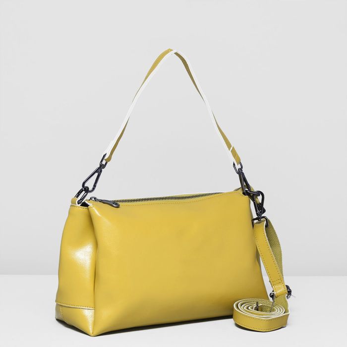Сумка женская на молнии, 3 отдела, наружный карман, длинный ремень, цвет жёлтый