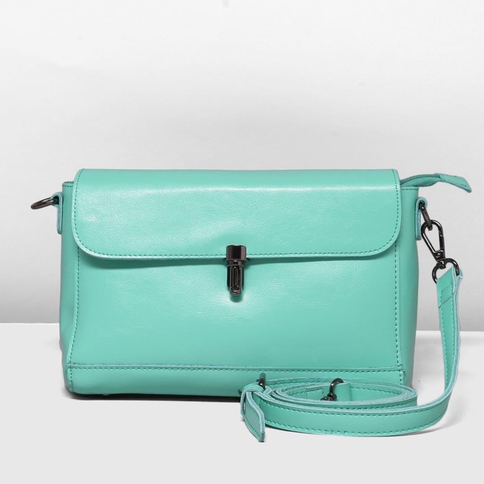 Сумка женская, 1 отдел с перегородкой, наружный карман, длинный ремень, цвет мятный