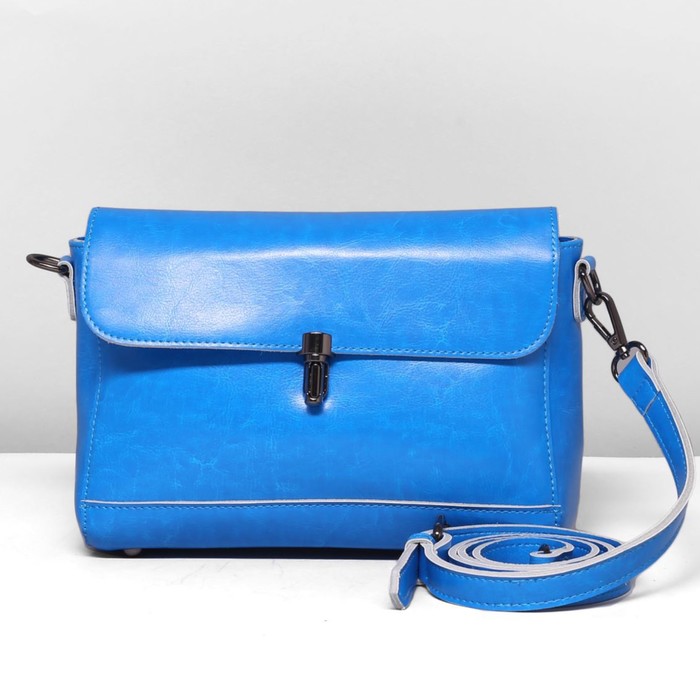 Сумка женская, 1 отдел с перегородкой, наружный карман, длинный ремень, цвет синий