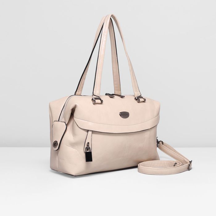 Сумка женская на молнии, 1 отдел, 2 наружных кармана, длинный ремень, цвет молочный