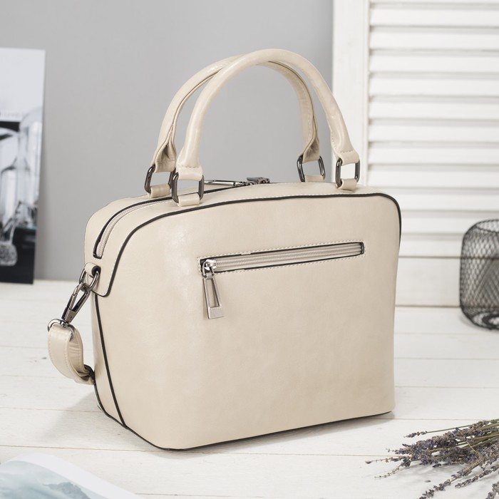 Сумка женская на молнии, 1 отдел, наружный карман, длинный ремень, цвет молочный