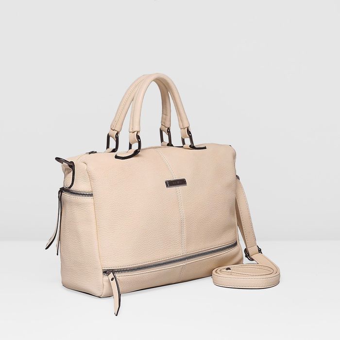 Сумка женская на молнии, 1 отдел, 4 наружных кармана, длинный ремень, цвет светло-бежевый