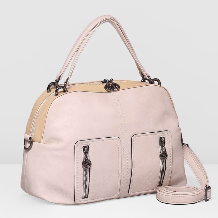 Сумка женская на молнии, 1 отдел, 3 наружных кармана, длинный ремень, цвет белый