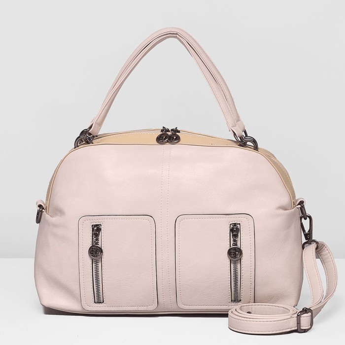 Сумка женская на молнии, 1 отдел, 3 наружных кармана, длинный ремень, цвет белый