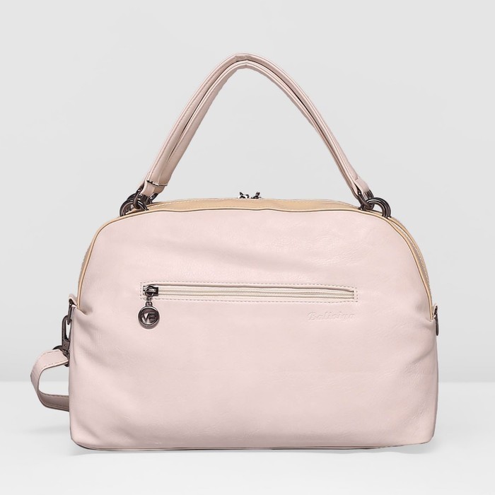 Сумка женская на молнии, 1 отдел, 3 наружных кармана, длинный ремень, цвет белый