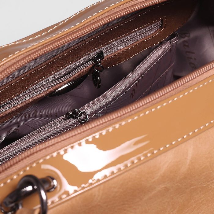 Сумка женская на молнии, 1 отдел, 3 наружных кармана, длинный ремень, цвет бежевый