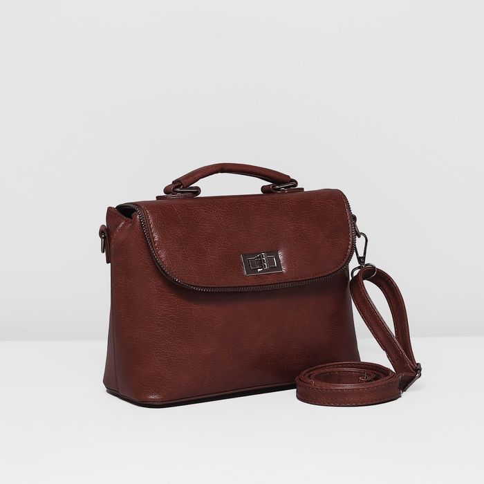 Сумка женская на молнии, 1 отдел с перегородкой, наружный карман, длинный ремень, цвет коричневый