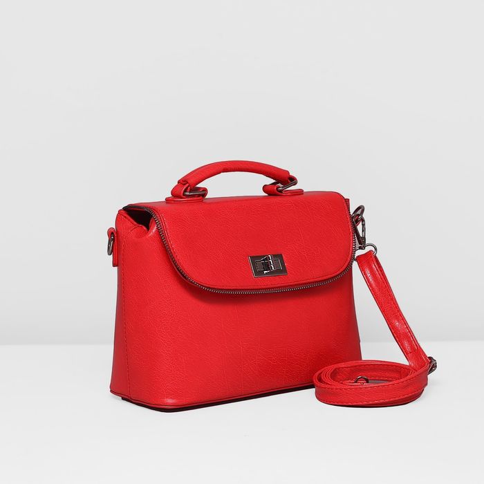 Сумка женская на молнии, 1 отдел с перегородкой, наружный карман, длинный ремень, цвет красный