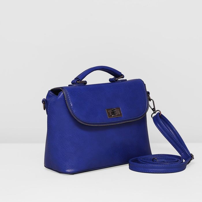 Сумка женская на молнии, 1 отдел с перегородкой, наружный карман, длинный ремень, цвет синий