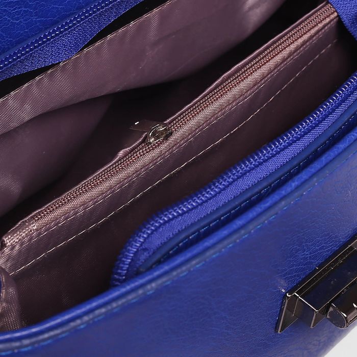 Сумка женская на молнии, 1 отдел с перегородкой, наружный карман, длинный ремень, цвет синий