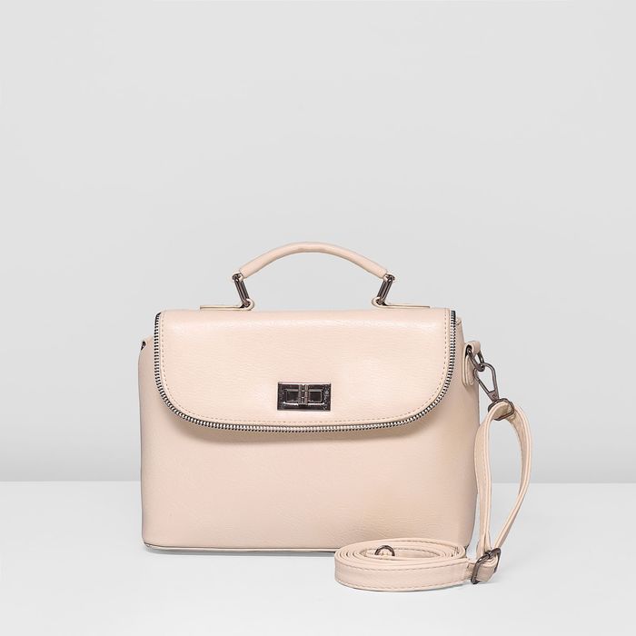 Сумка женская на молнии, 1 отдел с перегородкой, наружный карман, длинный ремень, цвет молочный