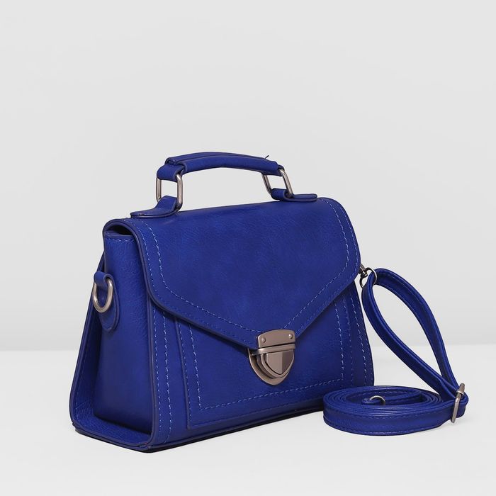 Сумка женская на молнии, 1 отдел с перегородкой, длинный ремень, цвет синий