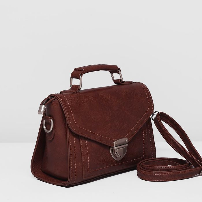 Сумка женская на молнии, 1 отдел с перегородкой, длинный ремень, цвет коричневый