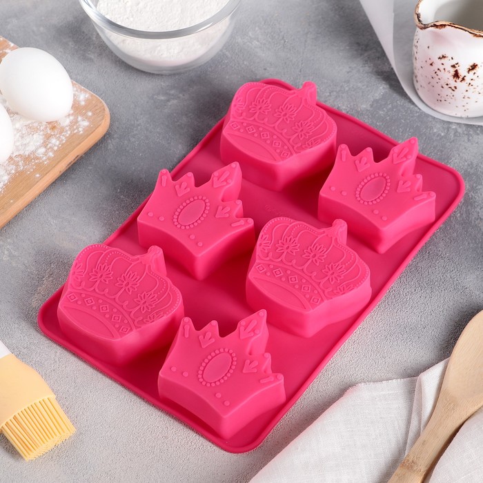 Форма для выпечки, 6 ячеек, 25х17х3,5 см "Корона", цвета МИКС