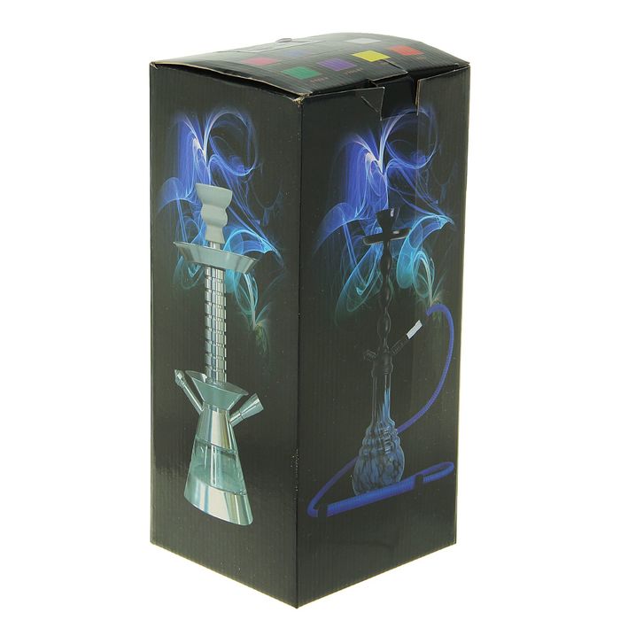 Кальян 37 см, 1 трубка пластиковая, колба-ваза с салатовой вставкой, шахта алюминиевая, хром