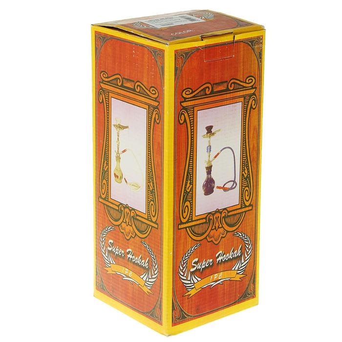 Кальян 36 см, 1 трубка пластиковая, колба-ваза синяя с узором, шахта алюминиевая, под золото