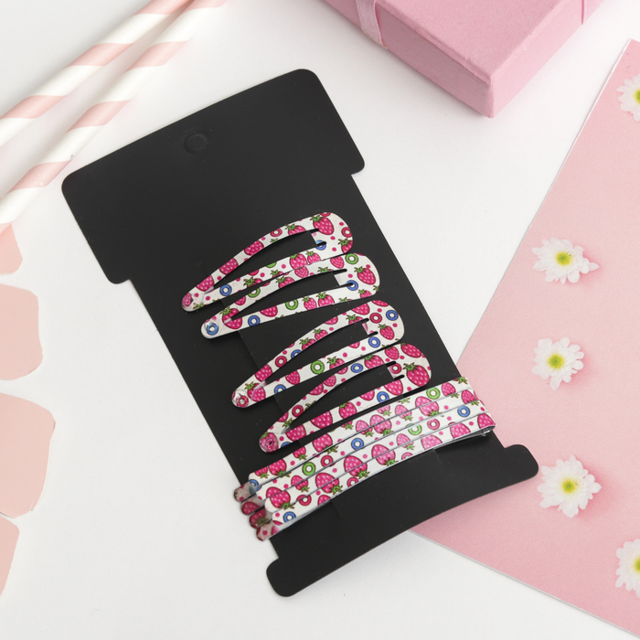 Заколки для волос "Кари" (набор 8 шт.) 4,5 см и 6,5 см, клубнички