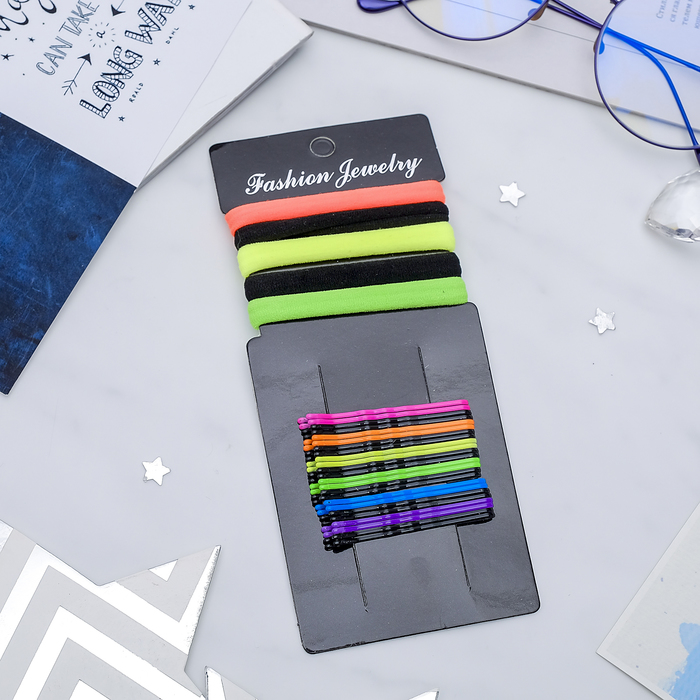 Набор для волос "Кари" 29 шт. (5 резинок, 24 невидимки), яркий