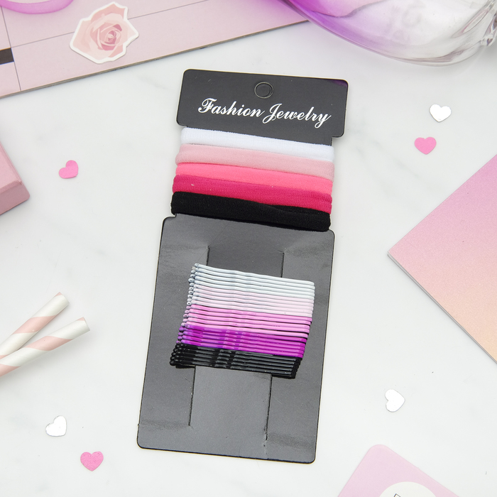 Набор для волос "Кари" 30 шт. (5 резинок, 25 невидимок), разноцветный