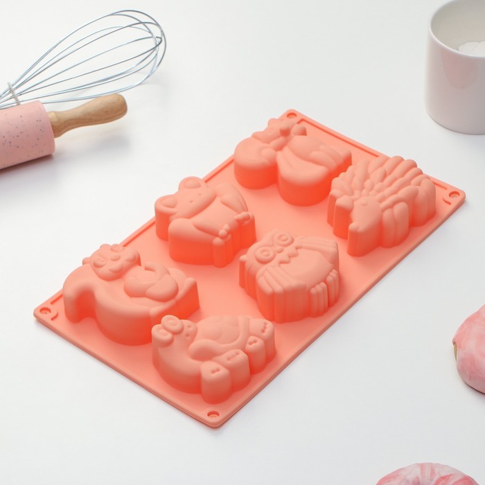 Форма для выпечки "Животные", 6 ячеек, цвета МИКС