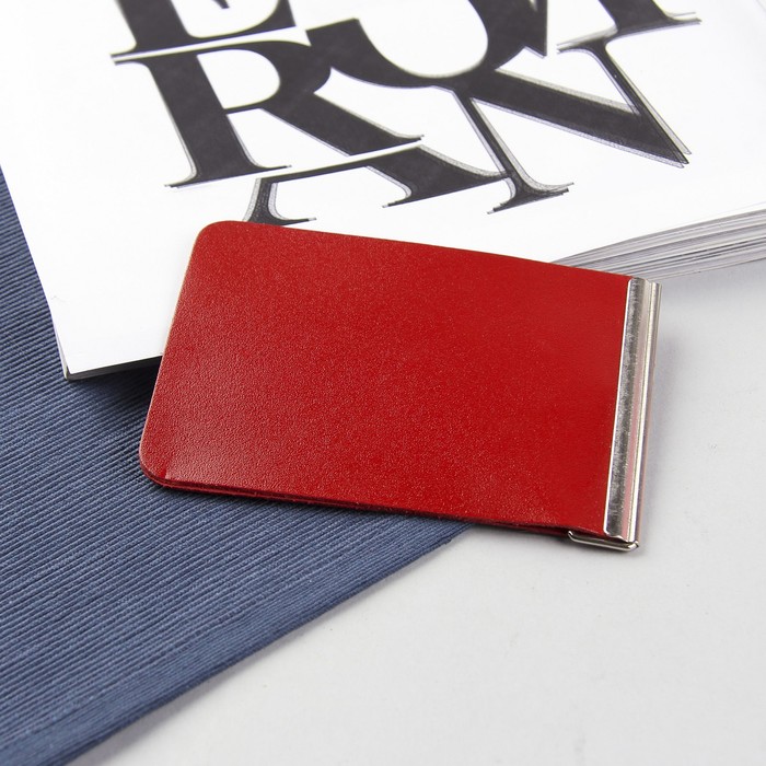 Зажим для купюр, с металлическим зажимом, цвет алый гладкий