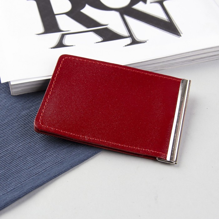 Зажим для купюр на магните, отдел для монет, цвет бордовый