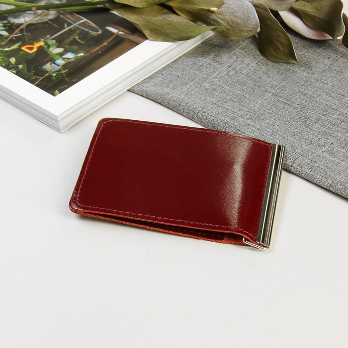 Зажим для купюр на магните, отдел для монет, цвет тёмно-бордовый