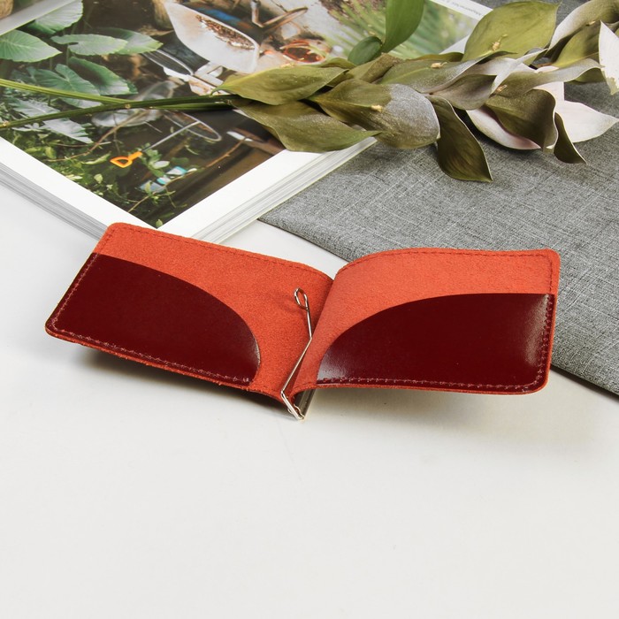 Зажим для купюр на магните, отдел для монет, цвет тёмно-бордовый