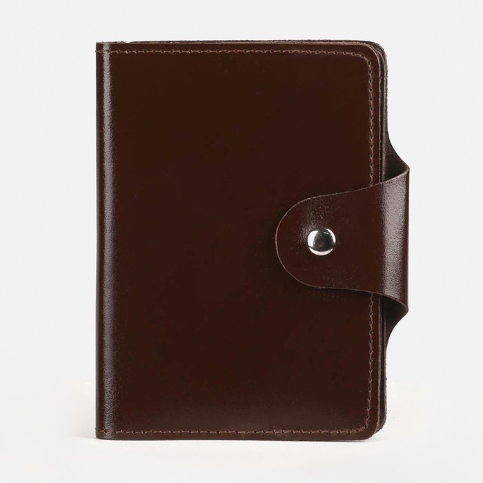 Обложка для автодокументов и паспорта, на кнопке, цвет коричневый гладкий