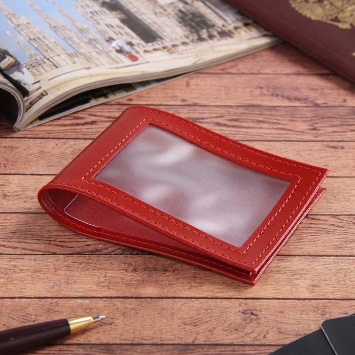 Обложка для удостоверения с окошком, цвет алый гладкий