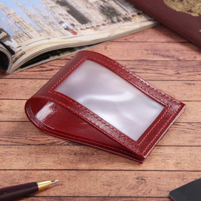 Обложка для удостоверения с окошком, цвет красный гладкий