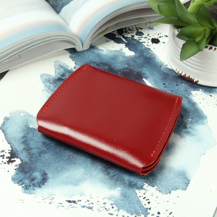 Портмоне-монетница, на кнопке, цвет красный гладкий