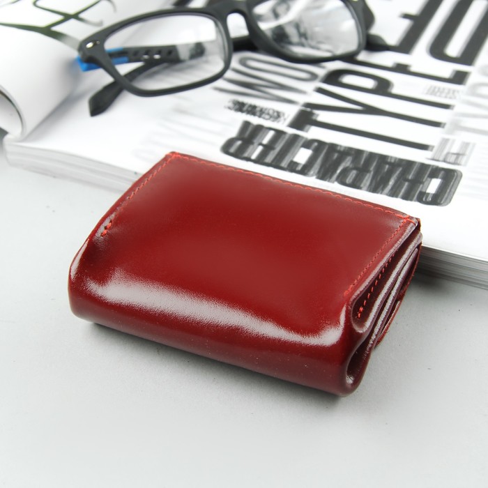 Портмоне-монетница, 2 отдела на кнопке, цвет красный гладкий