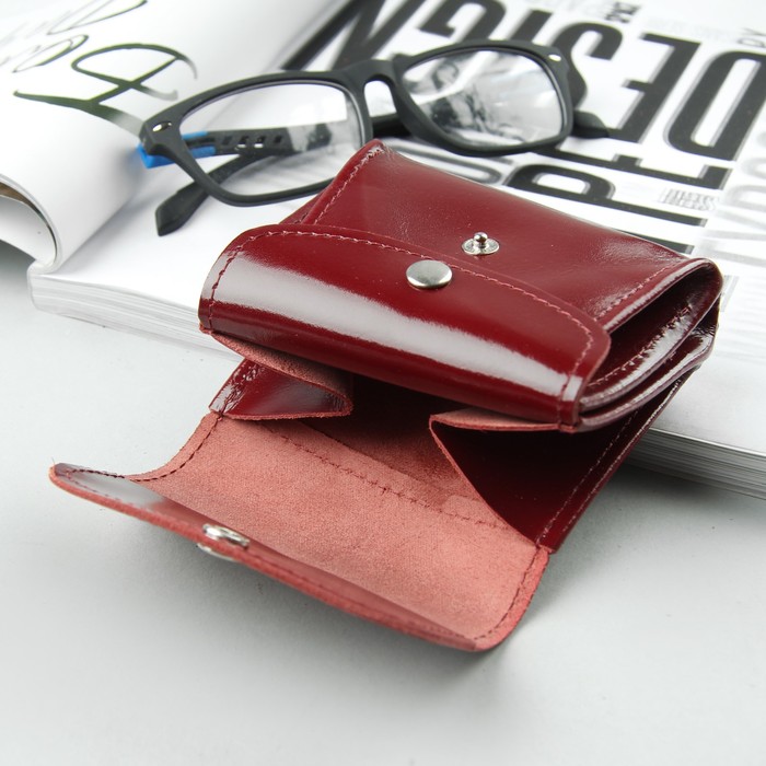 Портмоне-монетница, 2 отдела на кнопке, цвет бордовый гладкий