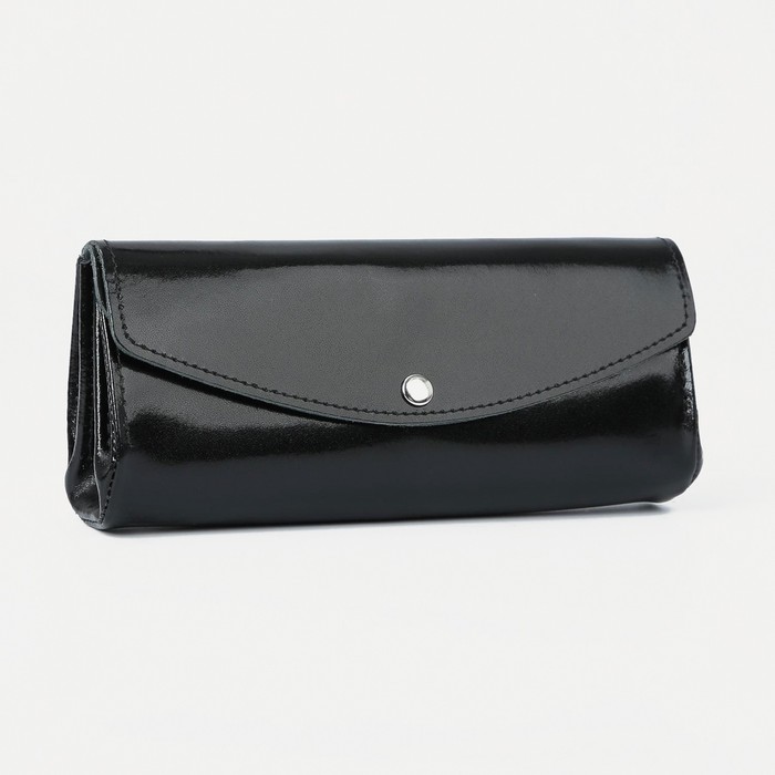 Кошелёк женский на кнопке, 2 отдела с перегородкой, цвет чёрный