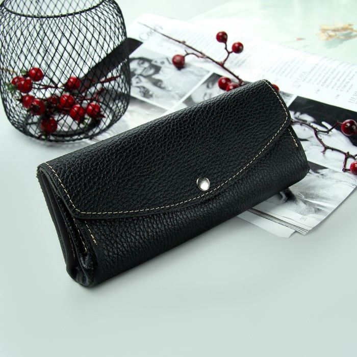 Кошелёк женский, 3 отдела, для карт, доллар, цвет чёрный