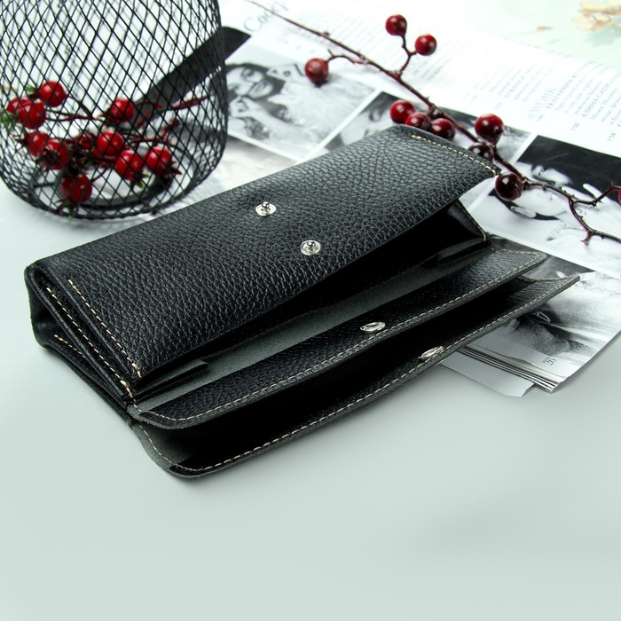 Кошелёк женский, 3 отдела, для карт, доллар, цвет чёрный