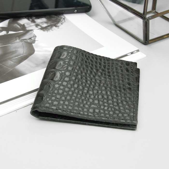 Портмоне, 1 отдел, для карт, крокодил, цвет чёрный