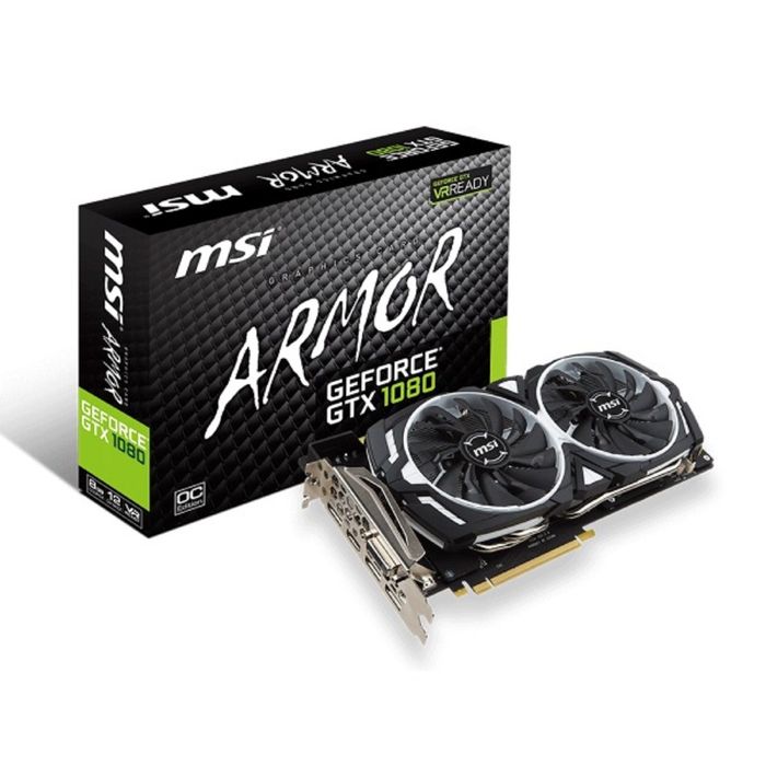 Видеокарта MSI GeForce GTX 1080 ARMOR OC 8G,256bit,GDDR5X,1657/10010,DVI,HDMI,DP