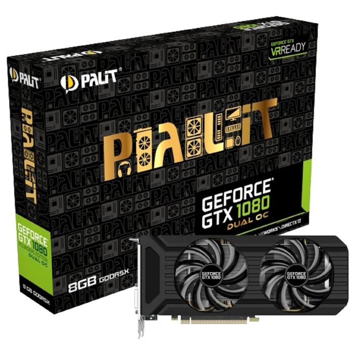 Видеокарта Palit GeForce GTX 1080 Dual OC 8G,256bit,GDDR5X,1620/10000,Ret