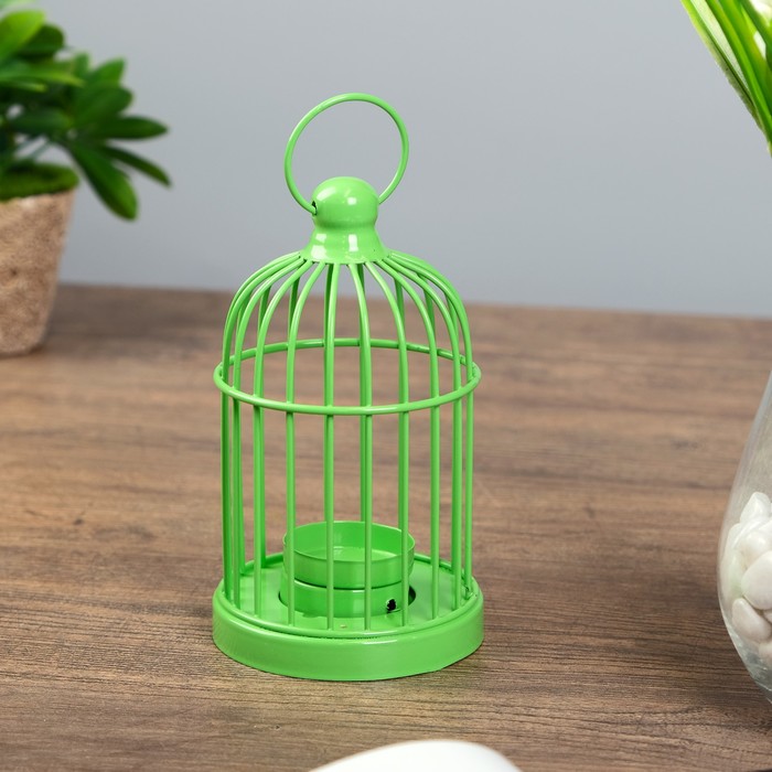 Подсвечник металл 1 свеча "Клетка" цветная МИКС 15х8,5х8,5 см