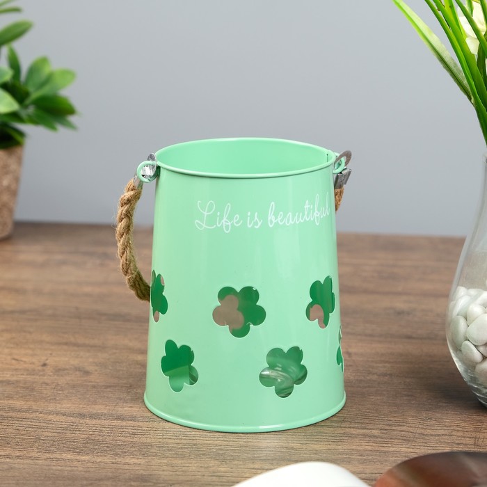 Подсвечник металл 1 свеча "Яркое ведёрко с цветочками" МИКС 14х11х11 см