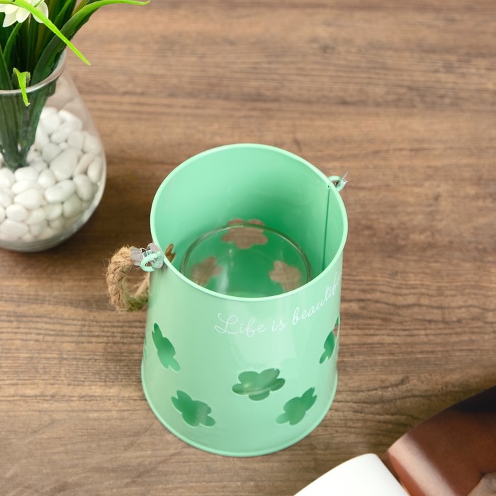 Подсвечник металл 1 свеча "Яркое ведёрко с цветочками" МИКС 14х11х11 см