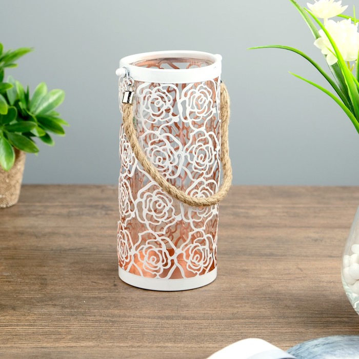 Подсвечник металл 1 свеча "Ажурные розы" с ручкой 20х9х9 см