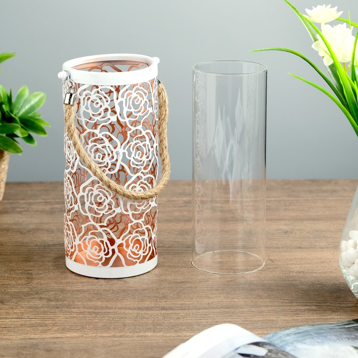 Подсвечник металл 1 свеча "Ажурные розы" с ручкой 20х9х9 см