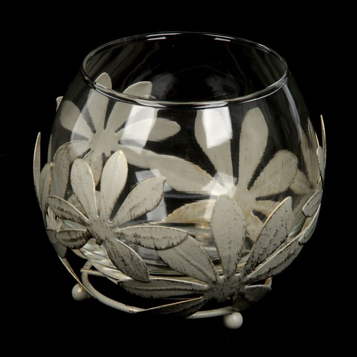 Подсвечник металл 1 свеча "Шар с ромашками" 10,5х11,5х11,5 см