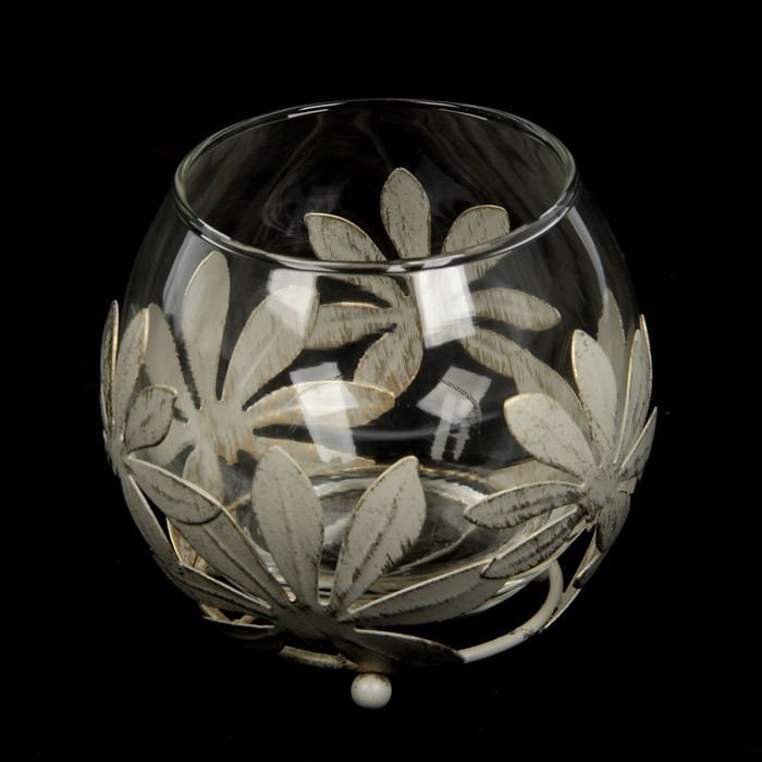 Подсвечник металл 1 свеча "Шар с ромашками" 10,5х11,5х11,5 см