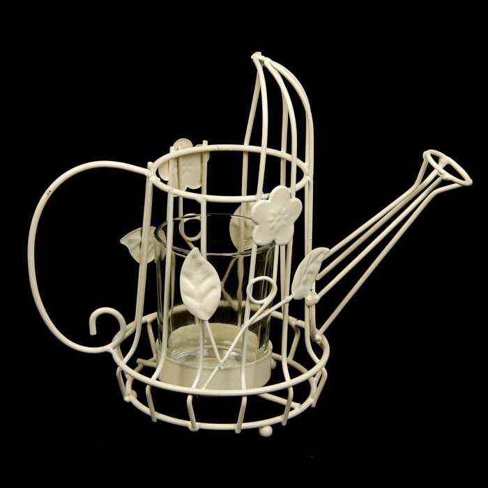 Подсвечник металл 1 свеча "Леечка с цветком" кремовый 15х18х10 см